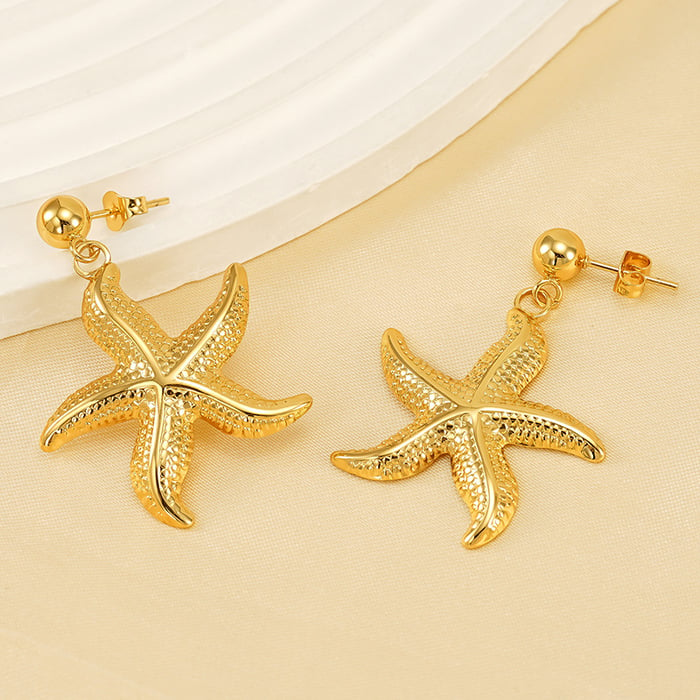 1 Pair Classic Starfish Stainless Steel  Gold Color Wome'sn Drop Earrings Picture2